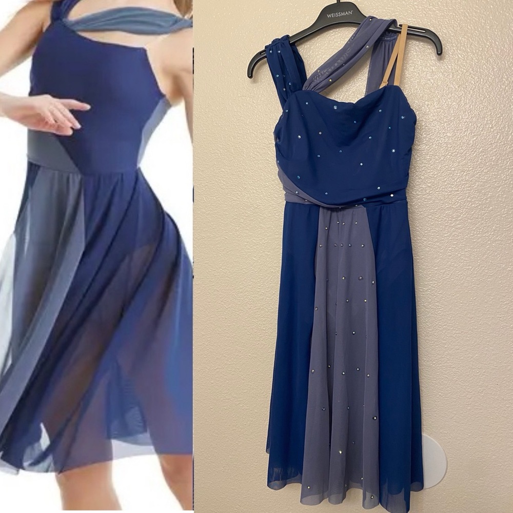 WEISSMAN Dance Costume custom solo blue 
Two Color Asymmetrical Dress D11097 LC